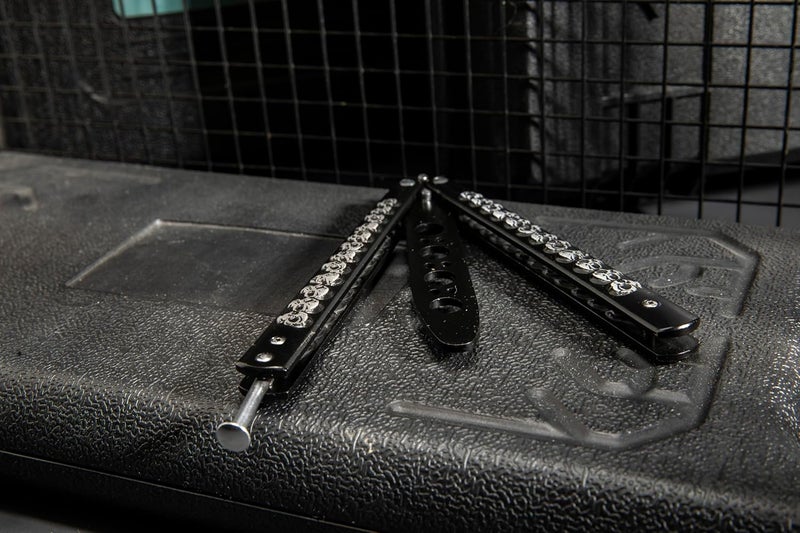 Dispatch Practice Butterfly Knife Trainer Unsharpened Balisong with 3Cr13 Black-Painted Blade & Mirror-Polished Handle (Engraved Skull Patterns) | EDC Flipping, Martial Arts, Cosplay, Tactical Training - Image 2